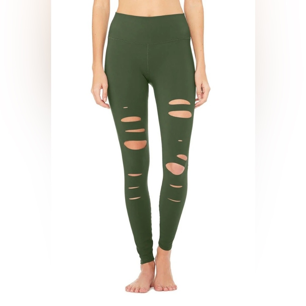 ALO Yoga Forest Green Cutout Ripped Warrior Leggings
